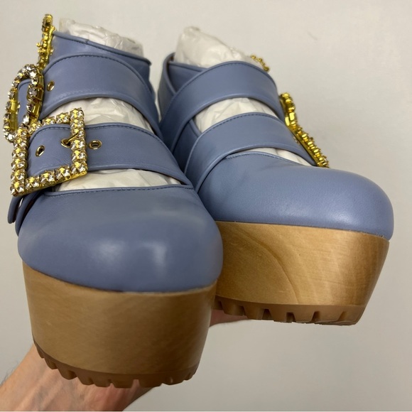 Autumn Adeigbo Buckle Ankle Jewel Strappy Wooden Clogs - Picture 5 of 11